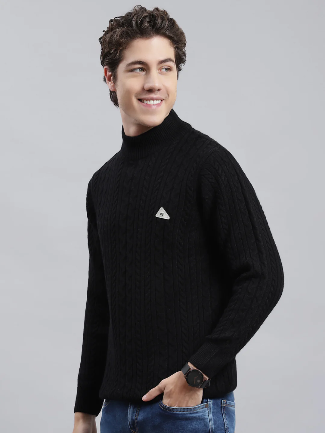 Men Black Self Pullover - Image 3