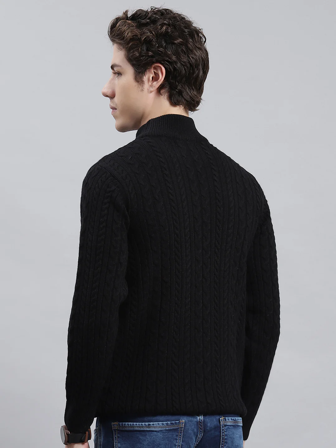 Men Black Self Pullover - Image 4