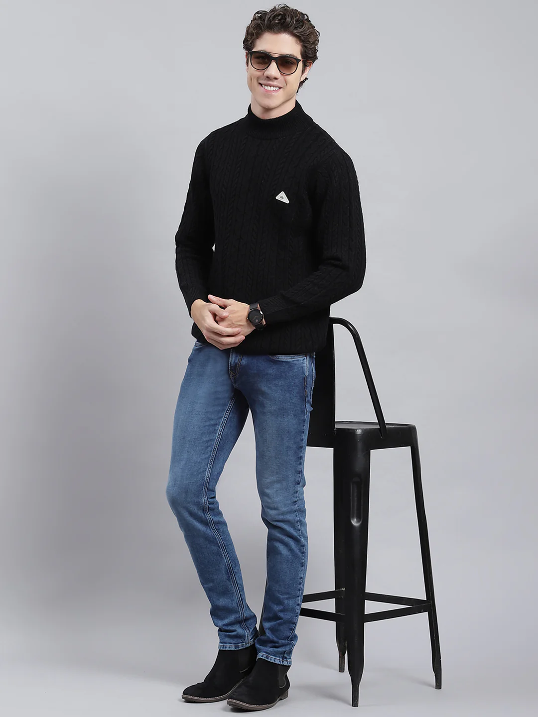 Men Black Self Pullover - Image 5