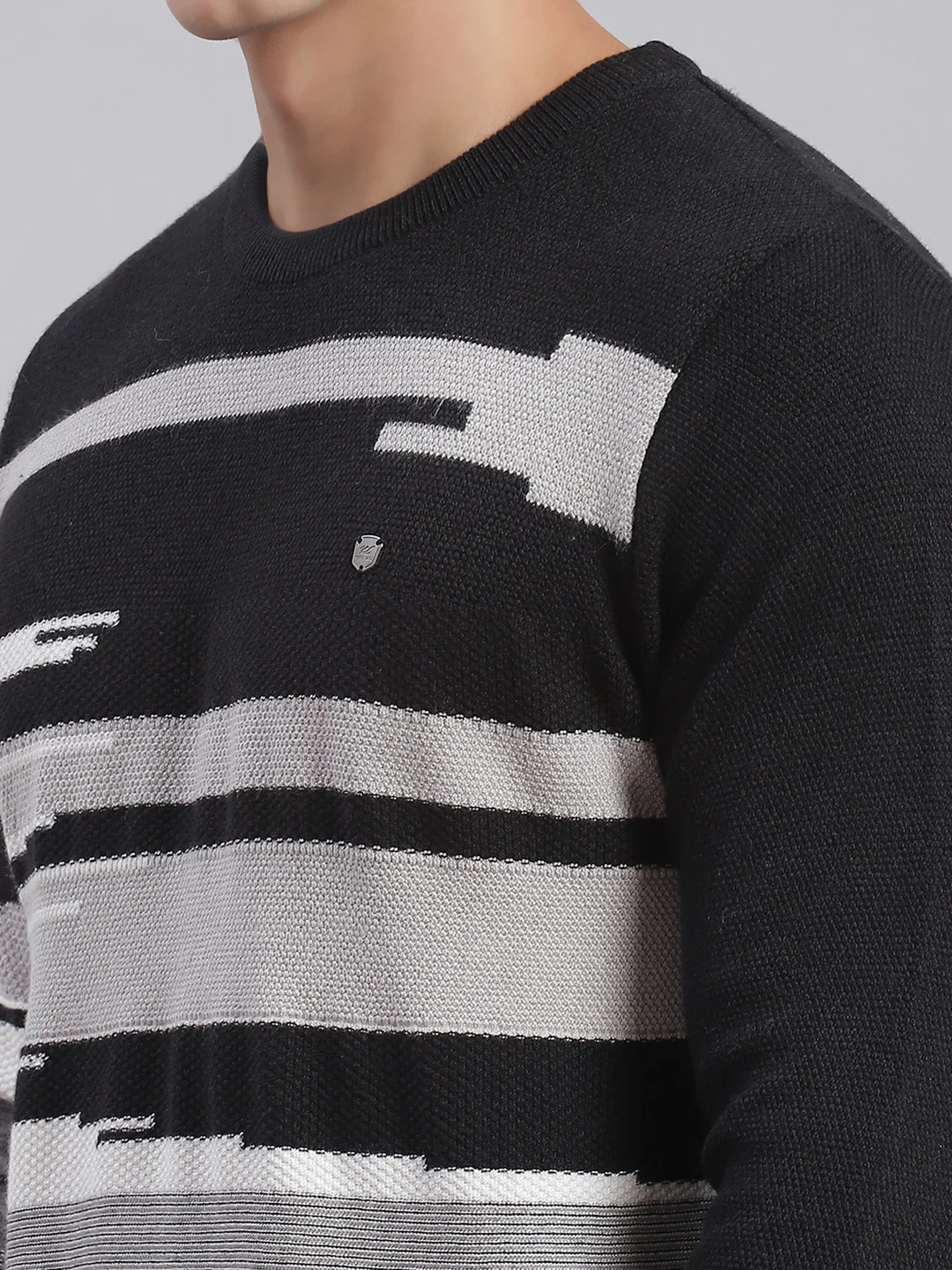 Men Black Self Design Round Neck Full Sleeve Sweaters/Pullovers - Image 7