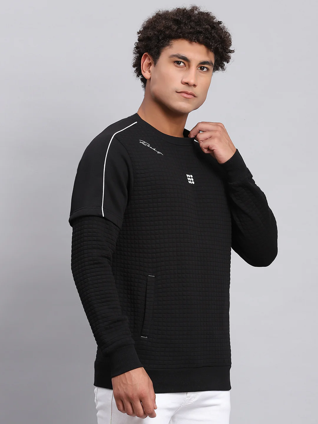 Rock.it Men Black Self Design Round Neck Full Sleeve Sweatshirt - Image 4