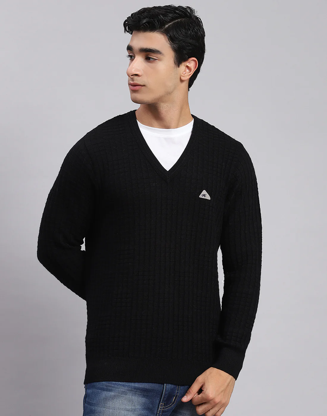 Men Black Self Design V Neck Full Sleeve Sweaters/Pullovers - Image 2