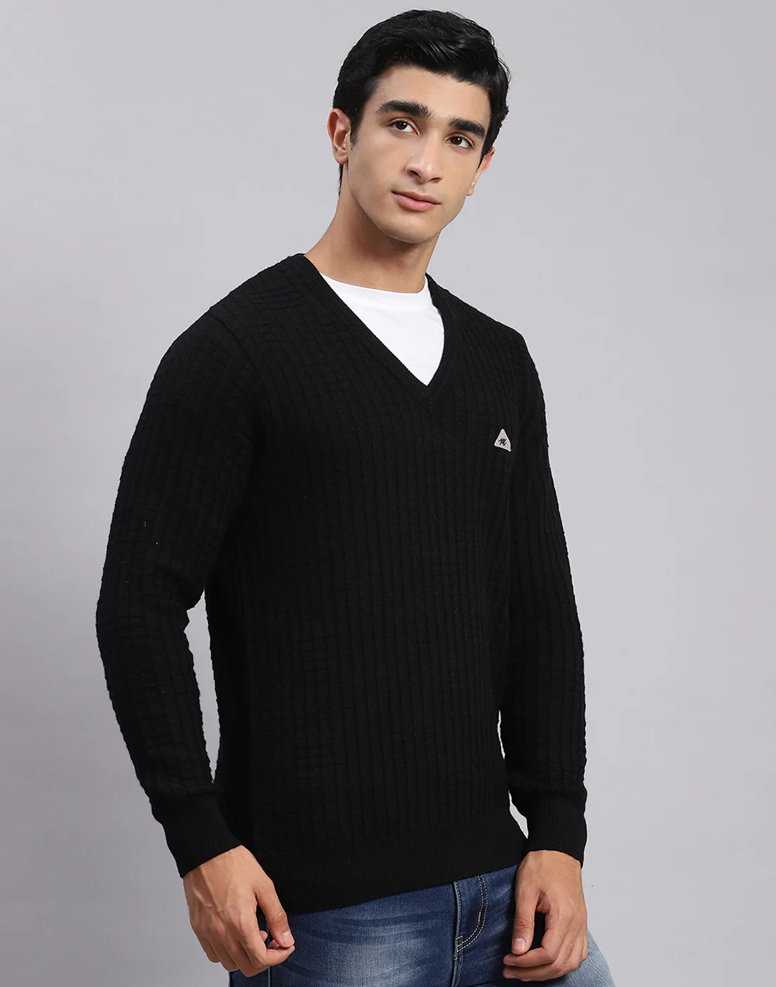 Men Black Self Design V Neck Full Sleeve Sweaters/Pullovers - Image 4