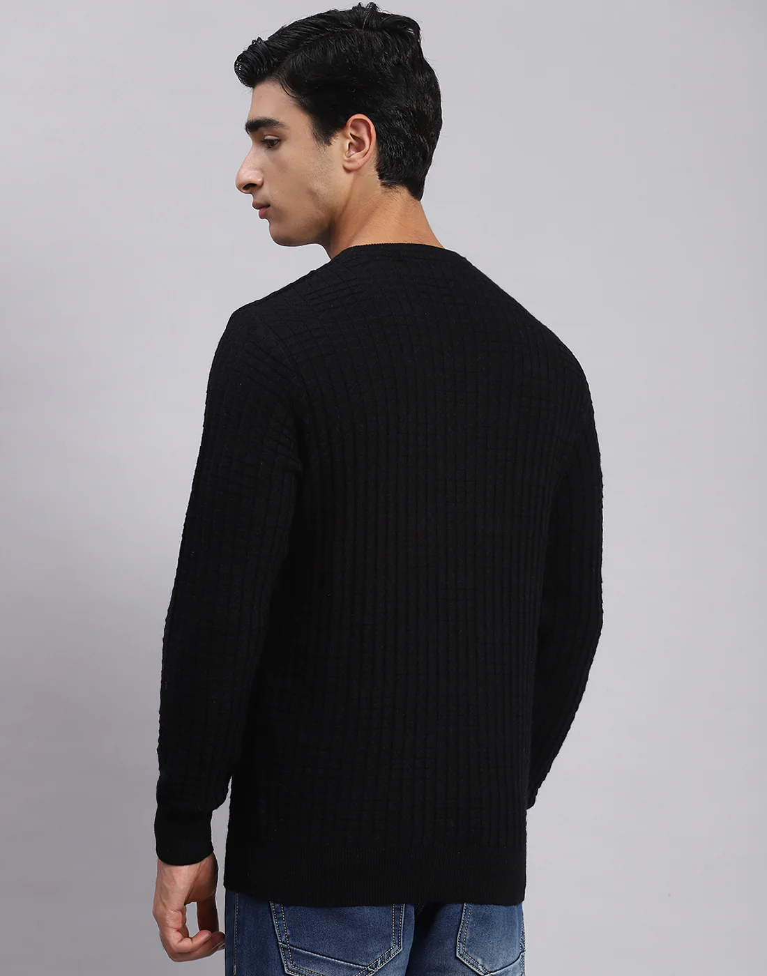 Men Black Self Design V Neck Full Sleeve Sweaters/Pullovers - Image 5