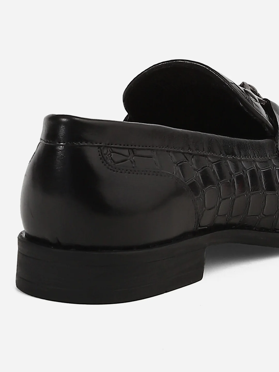 Men Black Slip-On Genuine Leather Croco Print Penny Loafers - Image 11