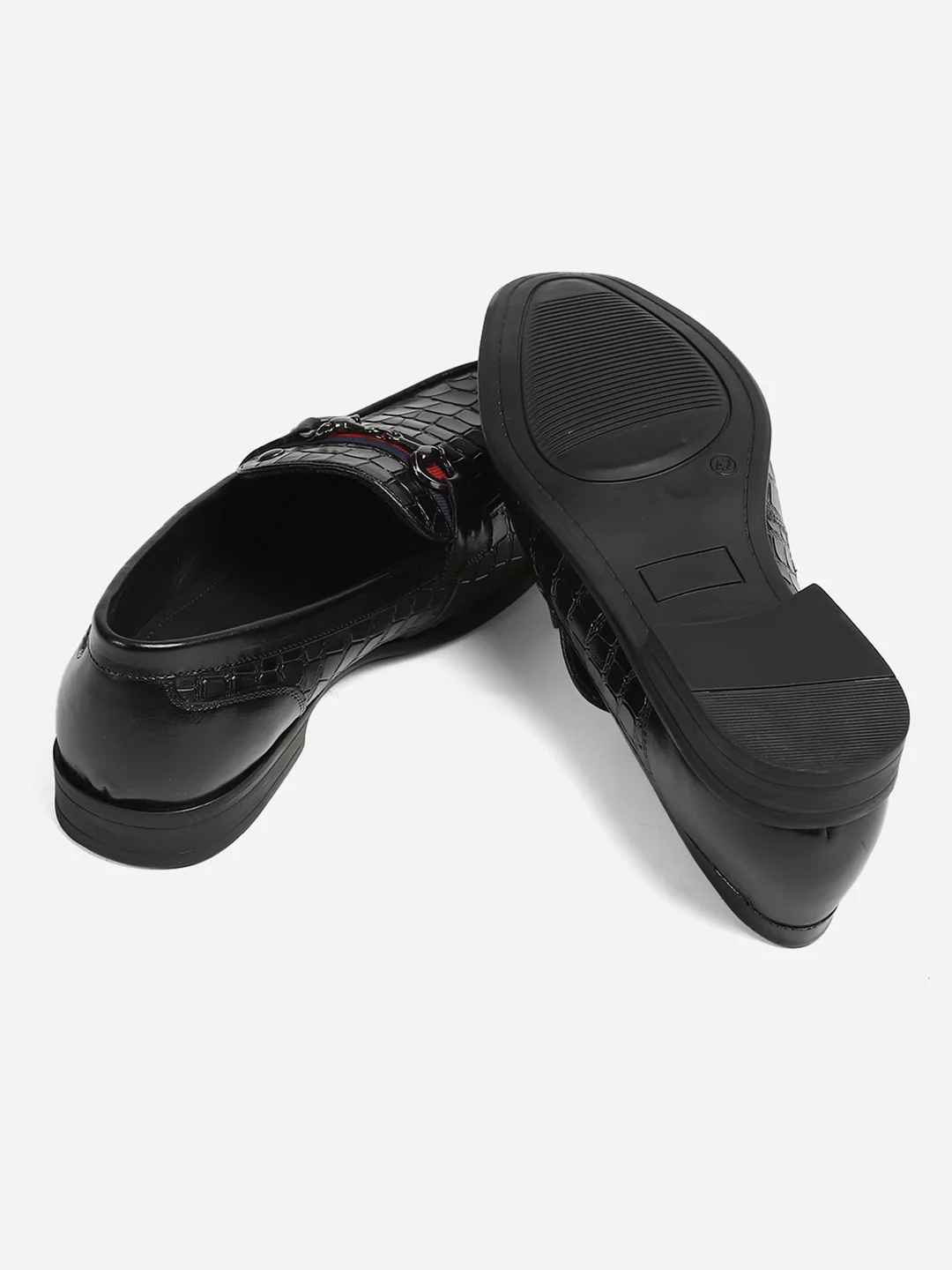 Men Black Slip-On Genuine Leather Croco Print Penny Loafers - Image 9