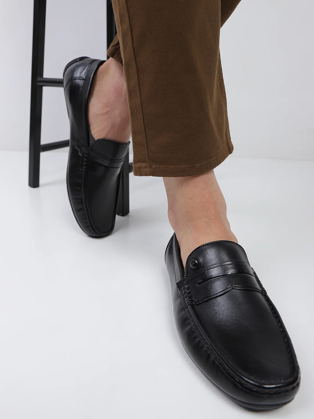 Men Black Slip on Genuine Leather Loafers - Image 10
