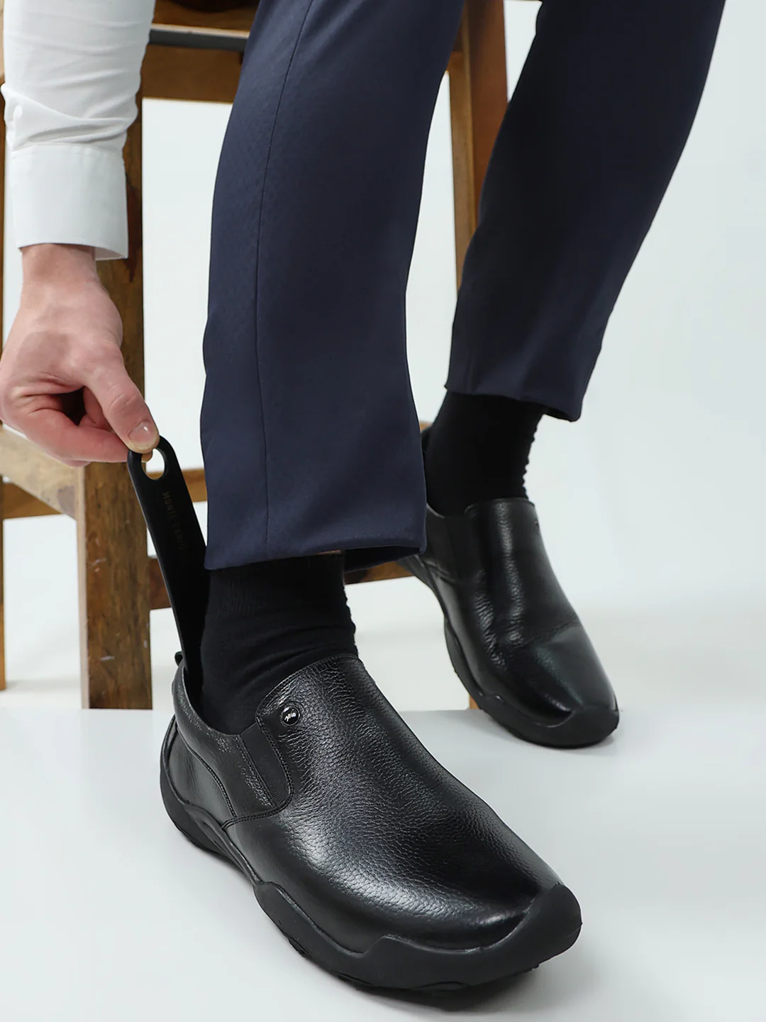 Men Black Slip on Genuine Leather Shoes - Image 11
