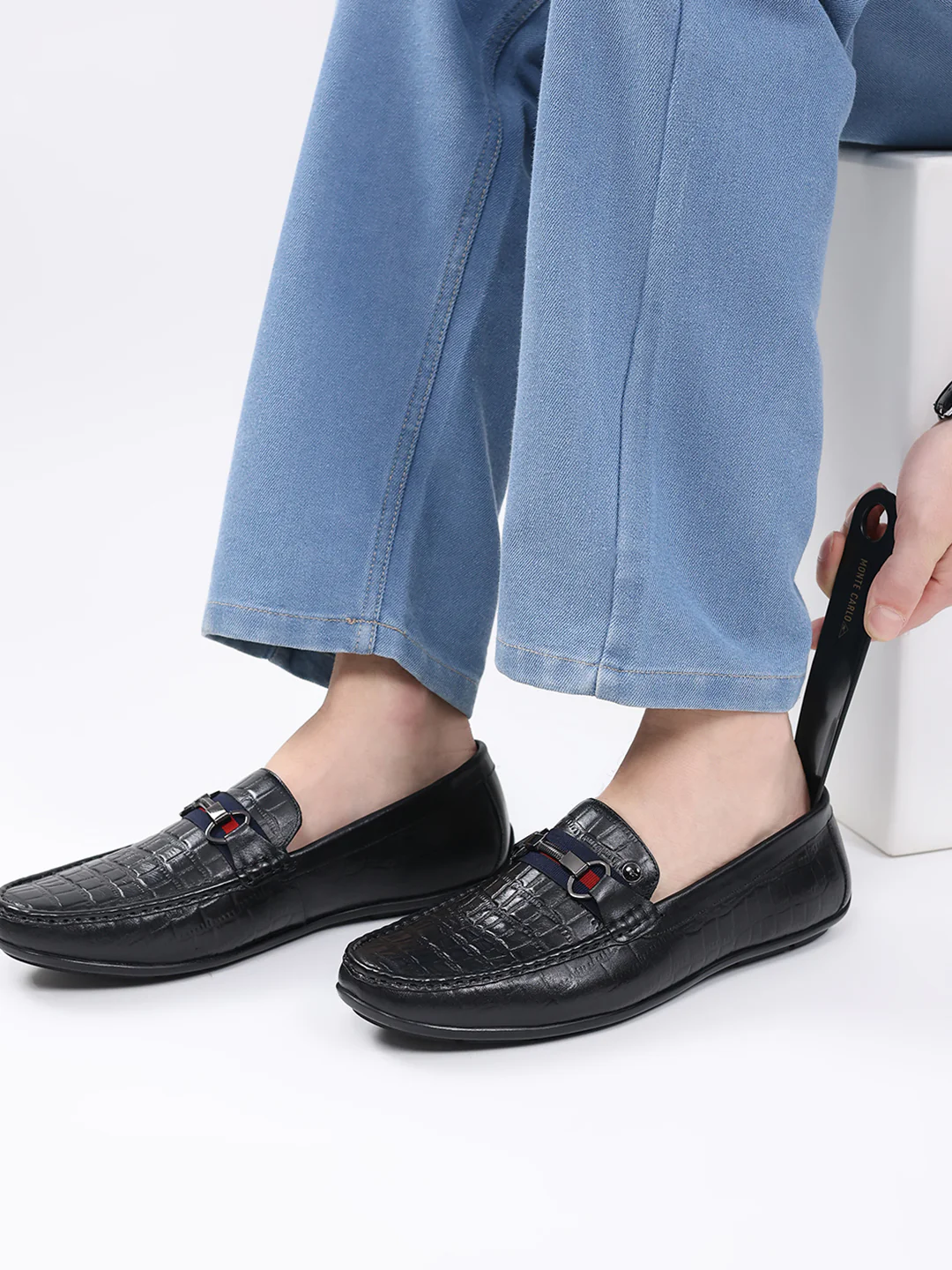 Men Black Slip on Leather Loafers - Image 12
