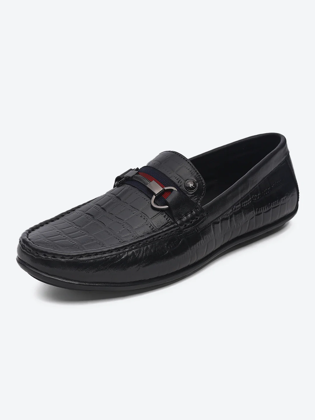 Men Black Slip on Leather Loafers - Image 3