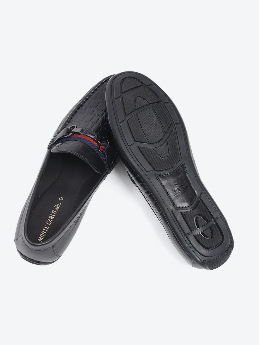 Men Black Slip on Leather Loafers - Image 6