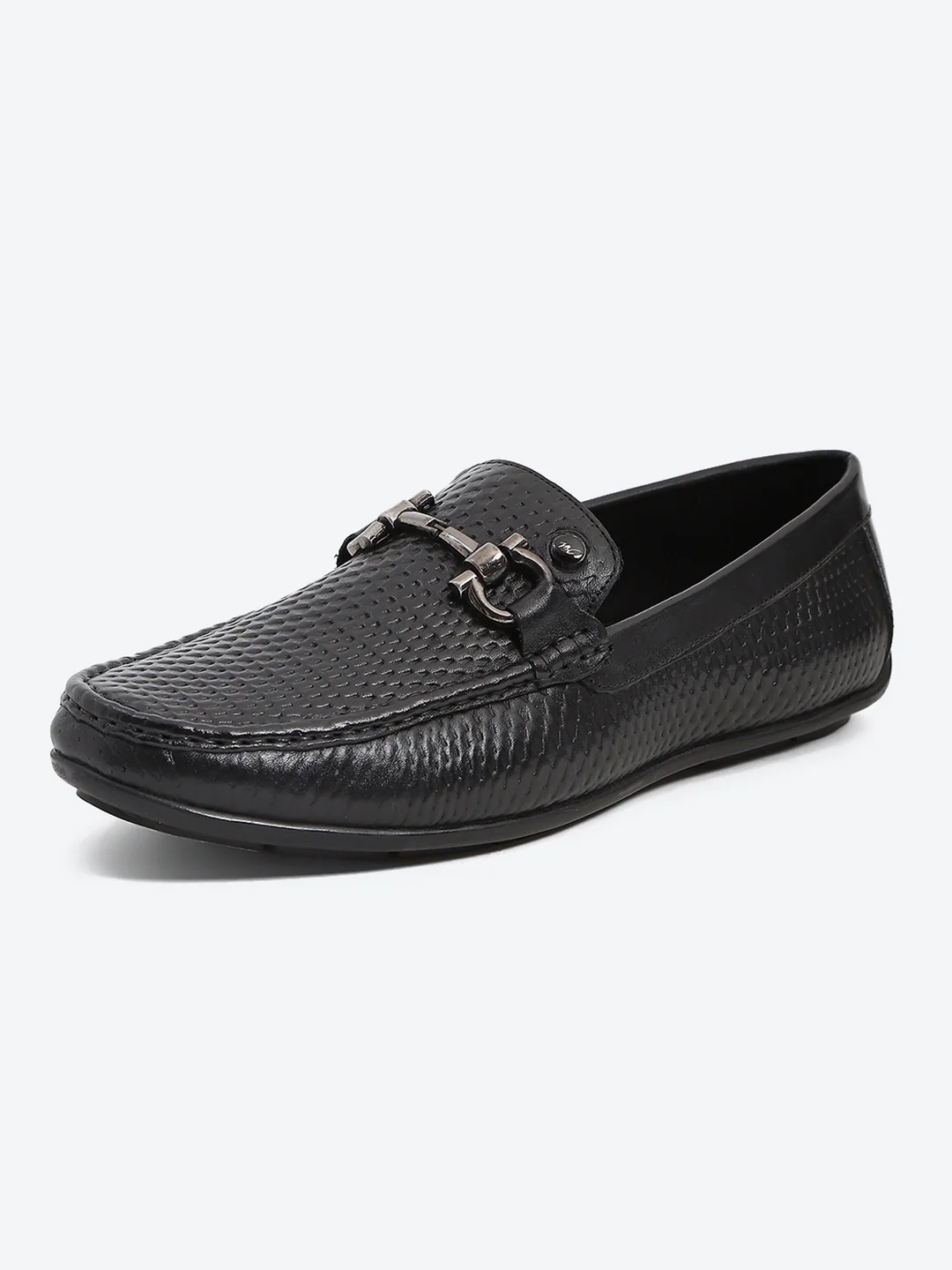 Men Black Slip on Leather Loafers - Image 3