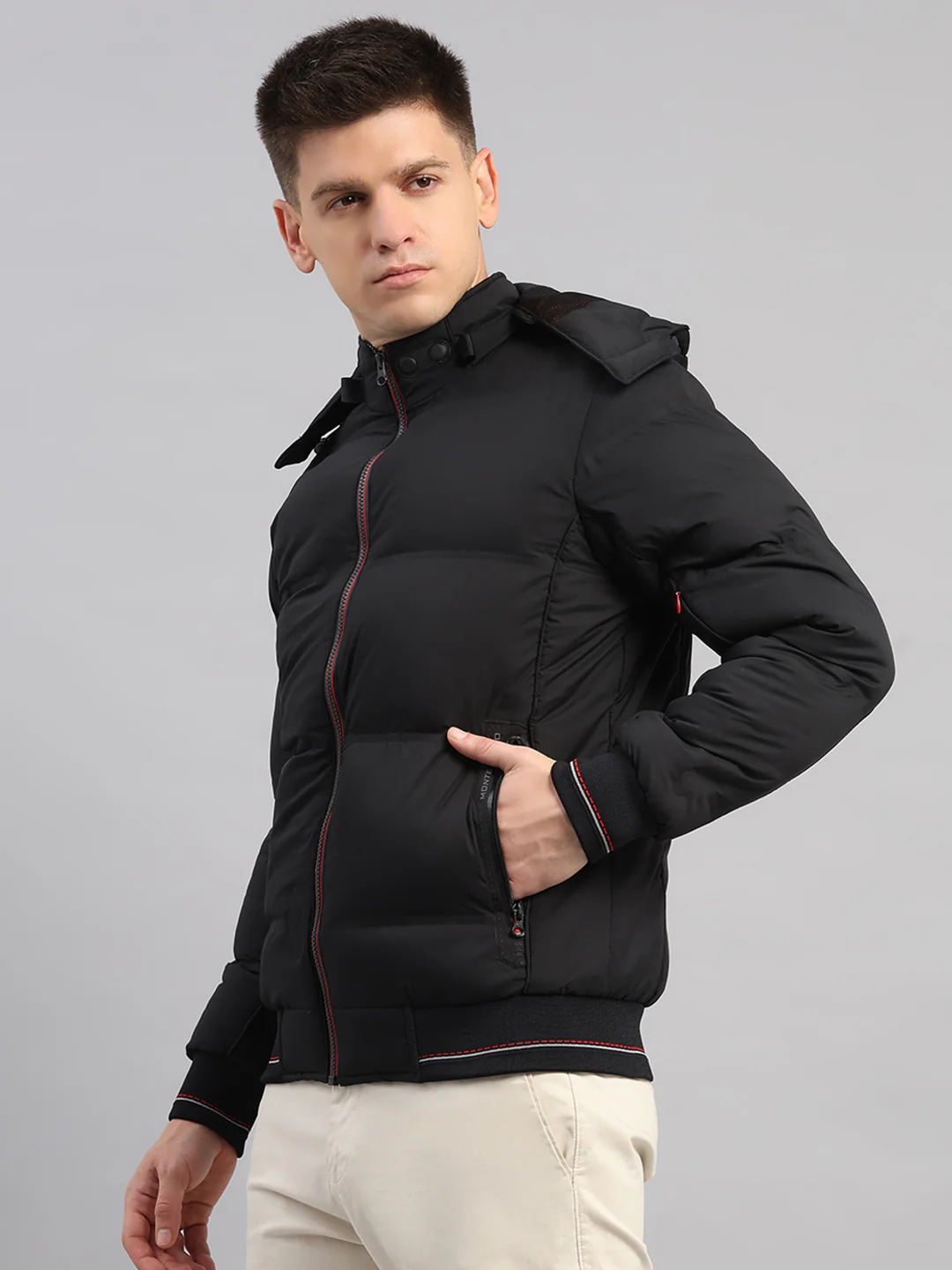 Men Black Smart Hooded Jacket with Integrated Magnetic Earphones - Image 3