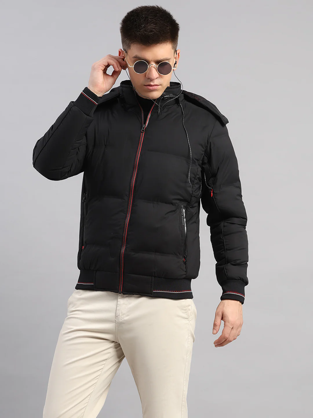 Men Black Smart Hooded Jacket with Integrated Magnetic Earphones - Image 6