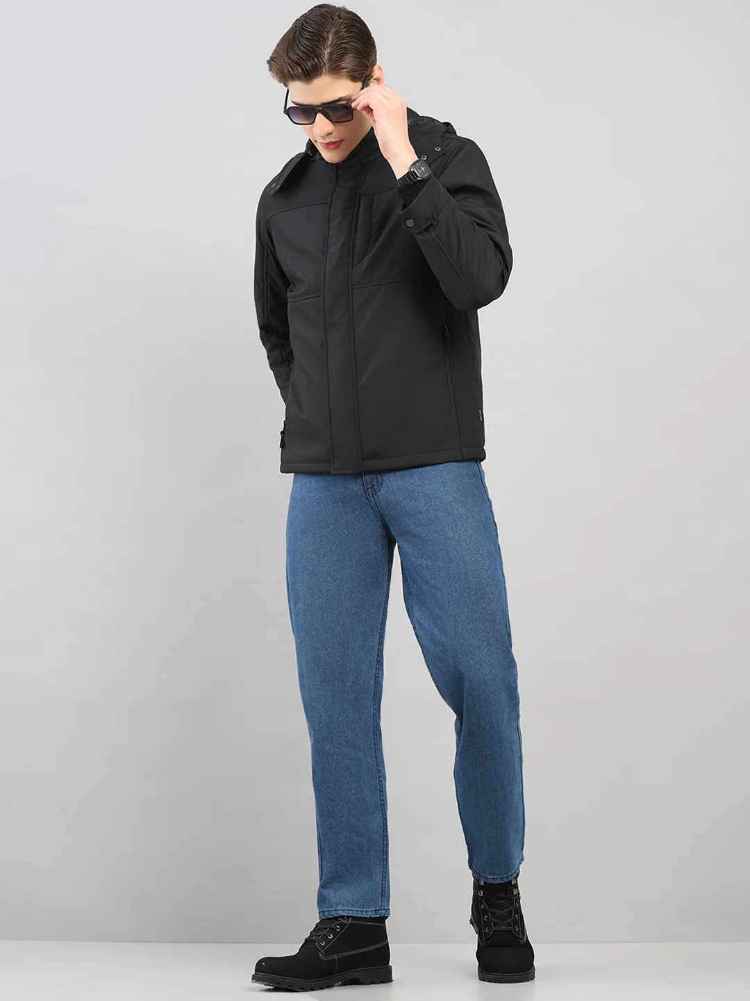 Men Black Solid 4 in 1 Convertible Hooded Jacket Wear It 4 Ways - Image 2