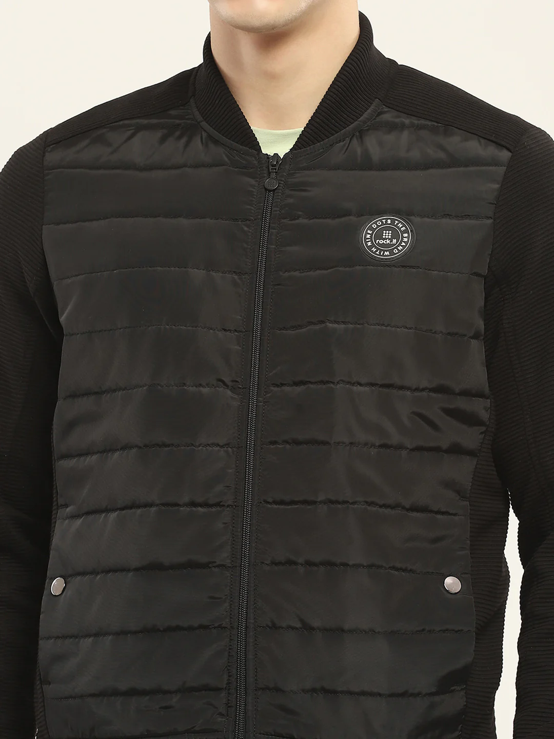 Rock.it Men Black Solid Band Collar Full Sleeve Jacket - Image 7