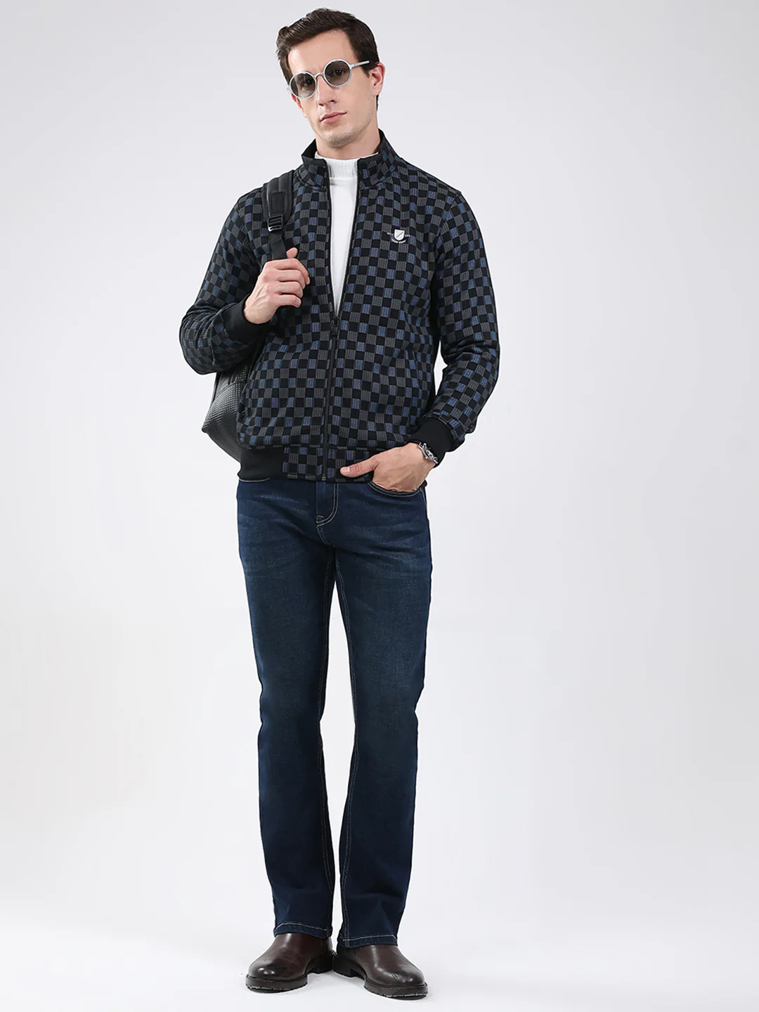 Men Black Solid Band Neck Full Sleeve Sweatshirt - Image 2