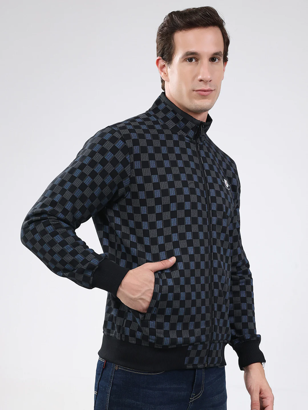 Men Black Solid Band Neck Full Sleeve Sweatshirt - Image 4