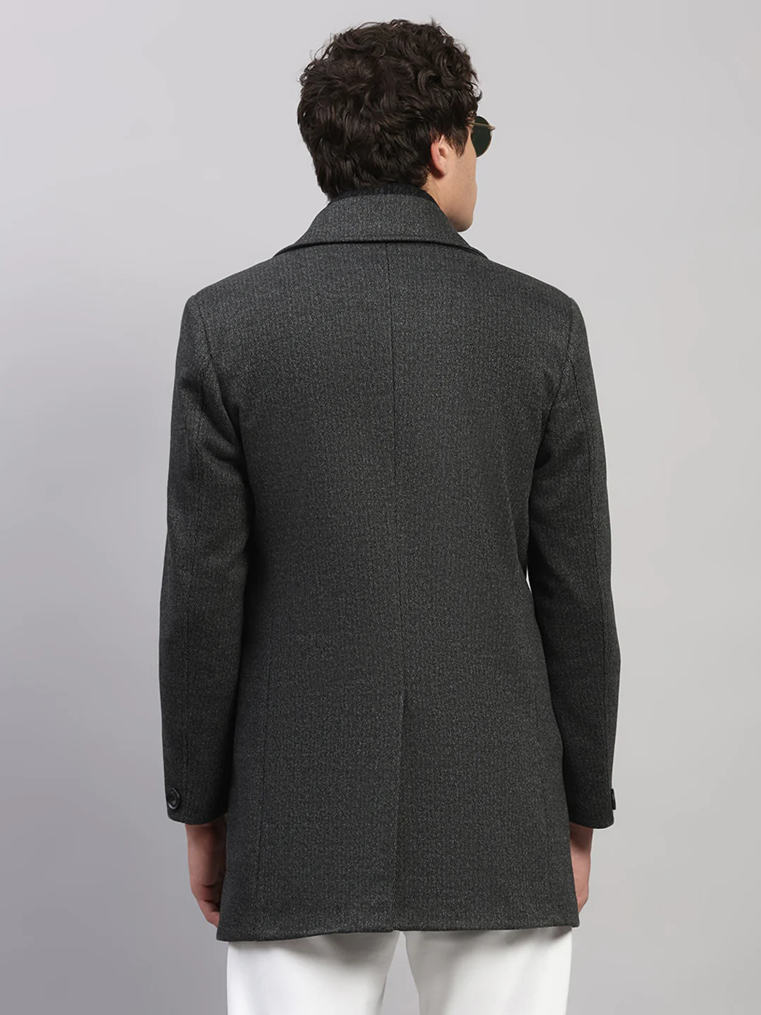 Men Black Solid Collar Full Sleeve Coat - Image 5
