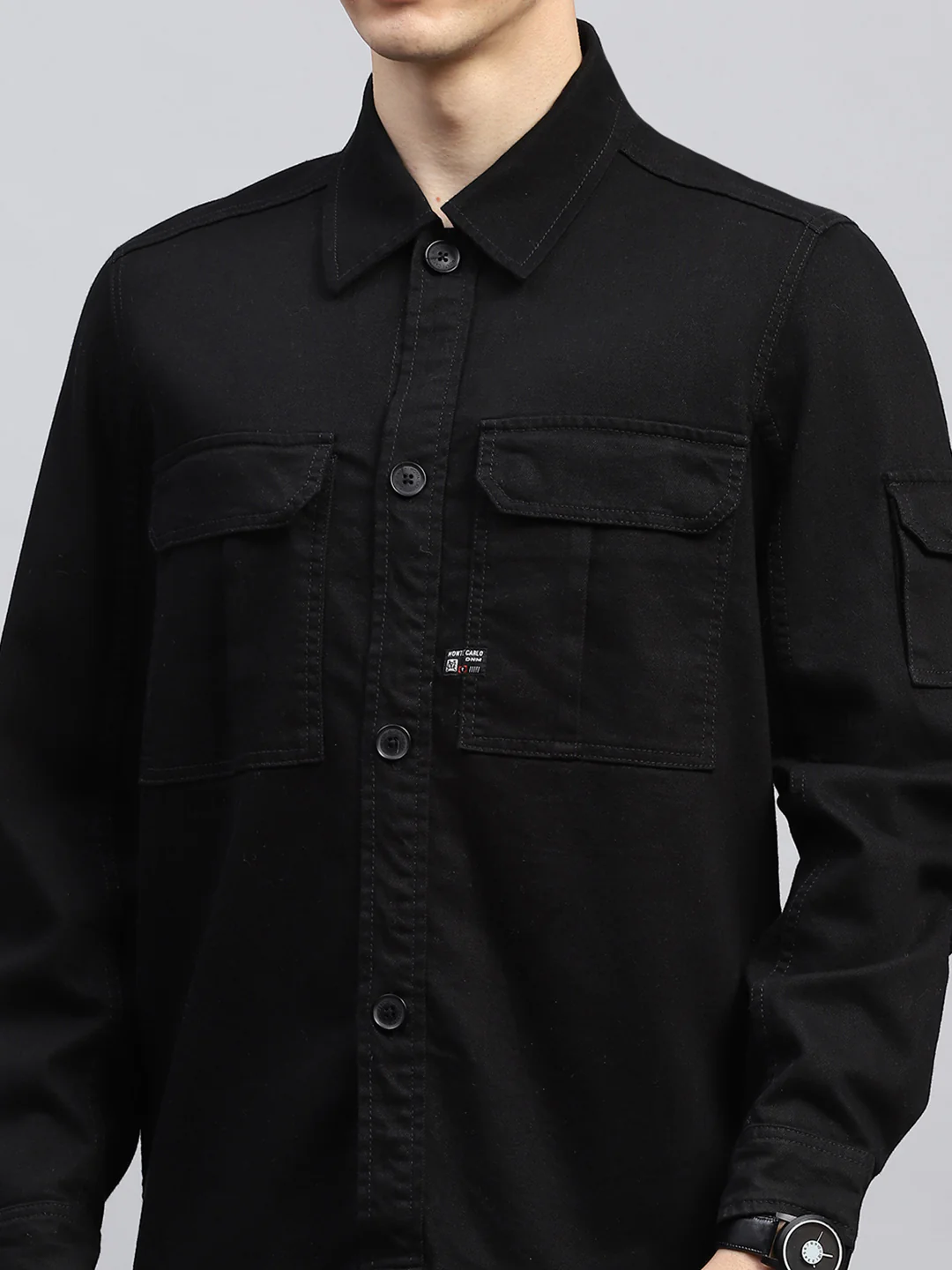 Men Black Solid Collar Full Sleeve Jacket - Image 7