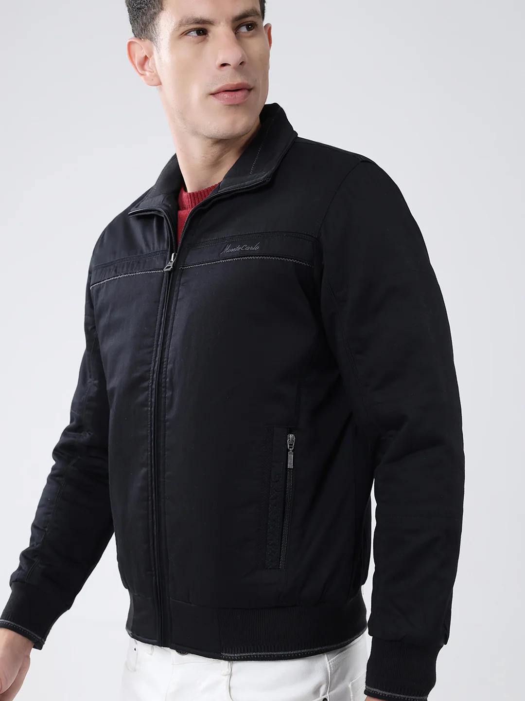 Men Black Solid Collar Full Sleeve Jacket - Image 6