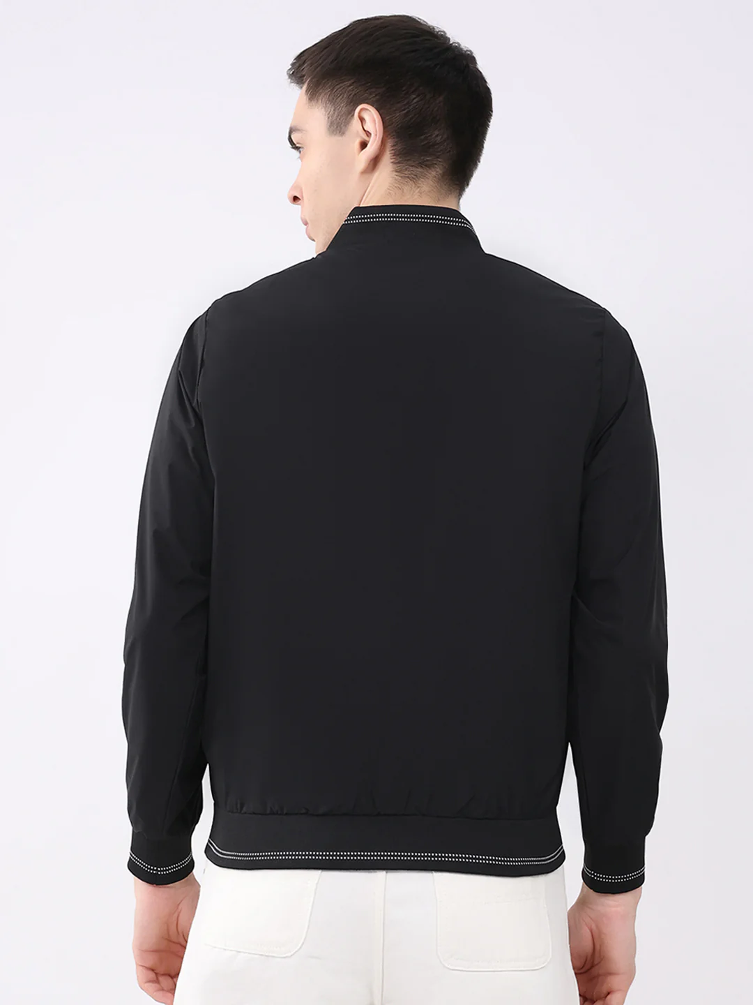 Men Black Solid Collar Full Sleeve Jacket - Image 5