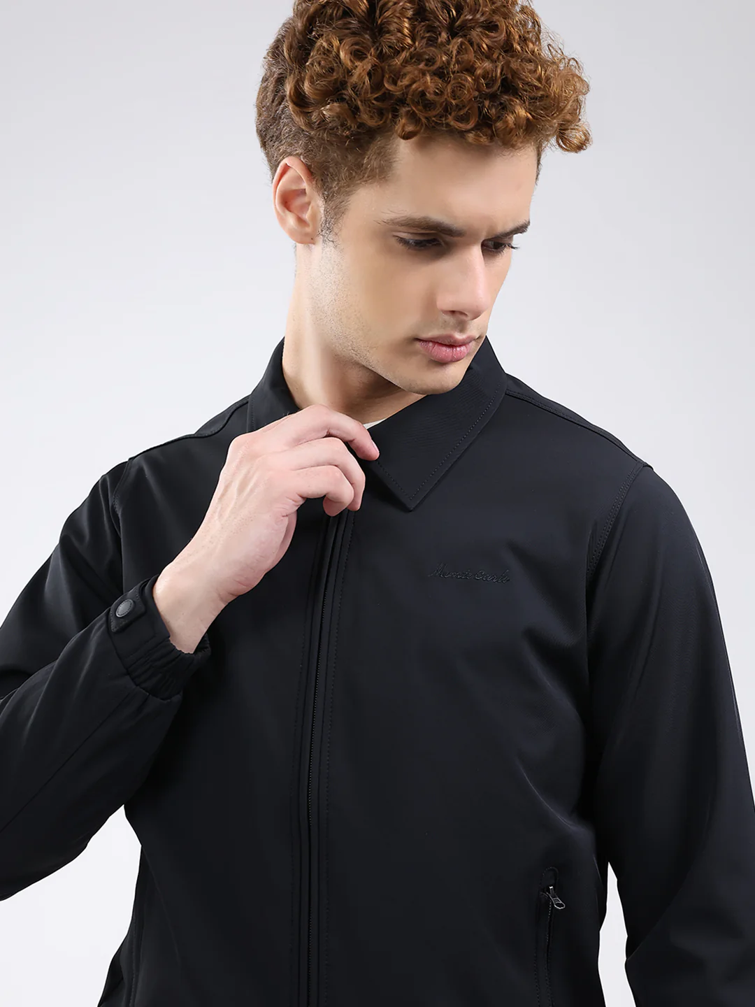 Men Black Solid Collar Full Sleeve Jacket - Image 6