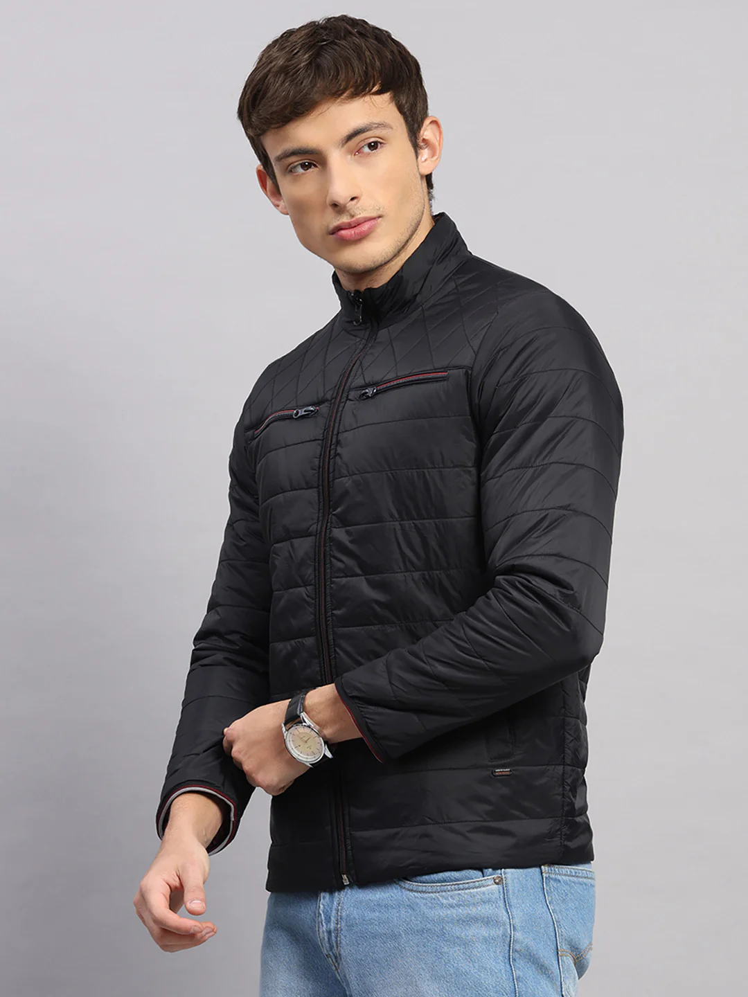 Men Black Solid Collar Full Sleeve Jacket - Image 3