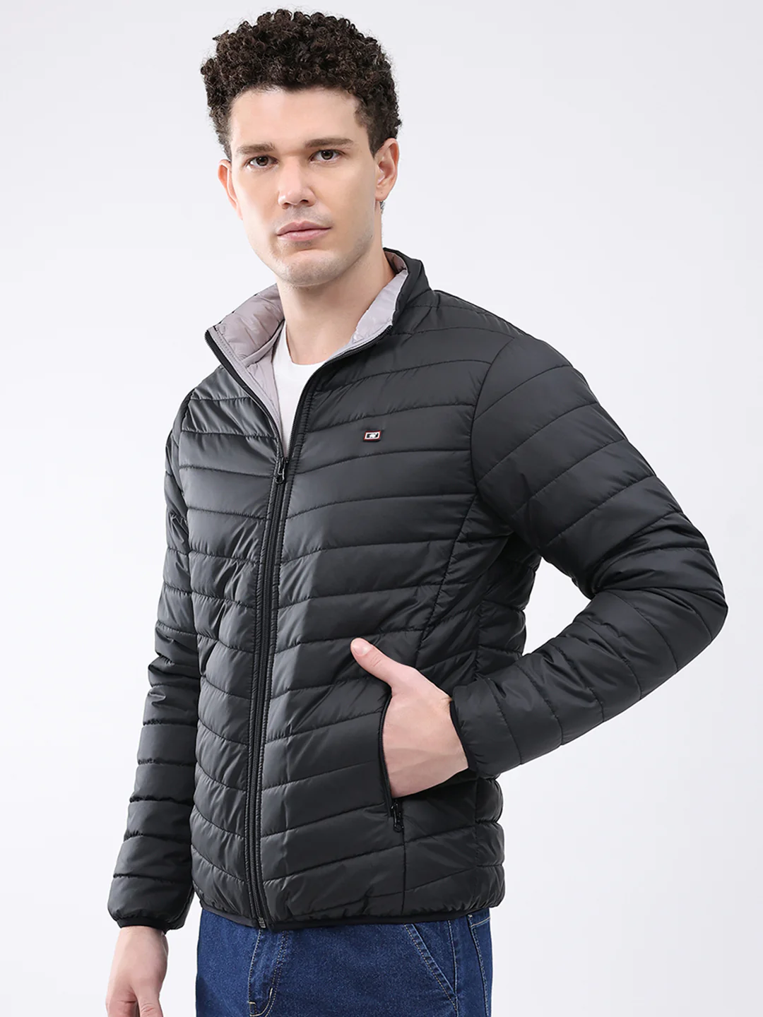 Men Black Solid Collar Full Sleeve Jacket - Image 3