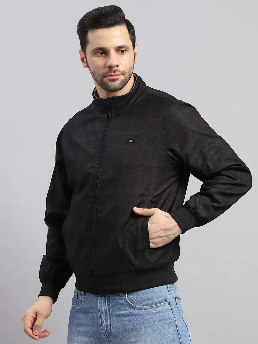 Men Black Solid Collar Full Sleeve Reversible Jacket - Image 3