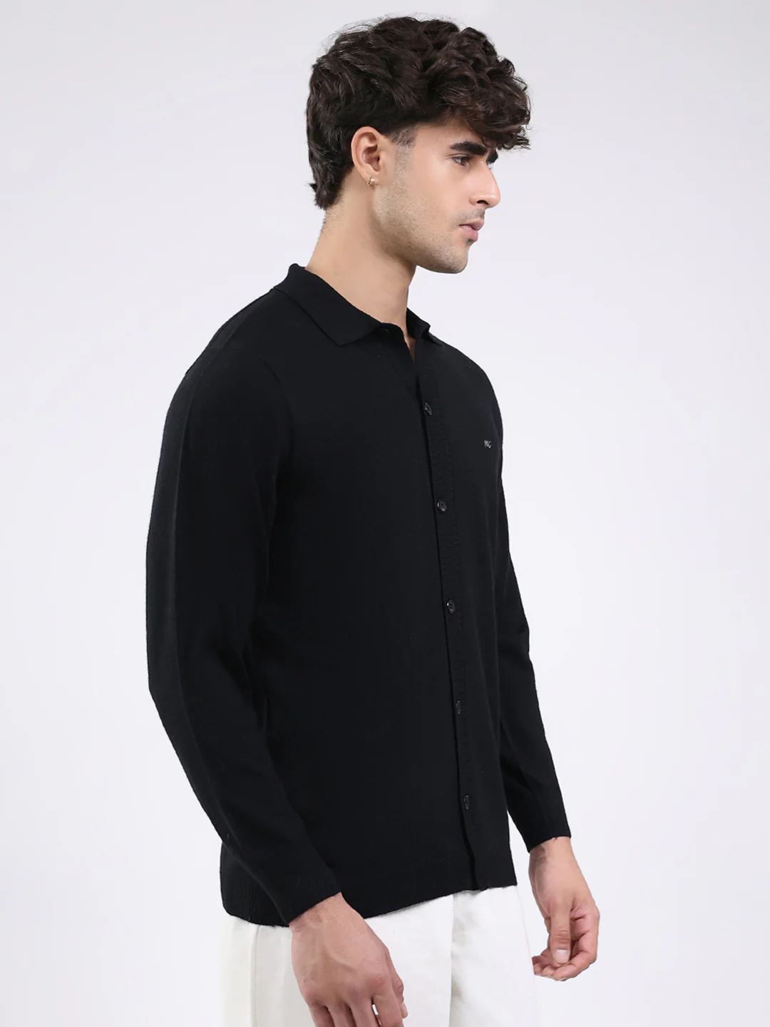 Men Black Solid Collar Full Sleeve Shirt - Image 4