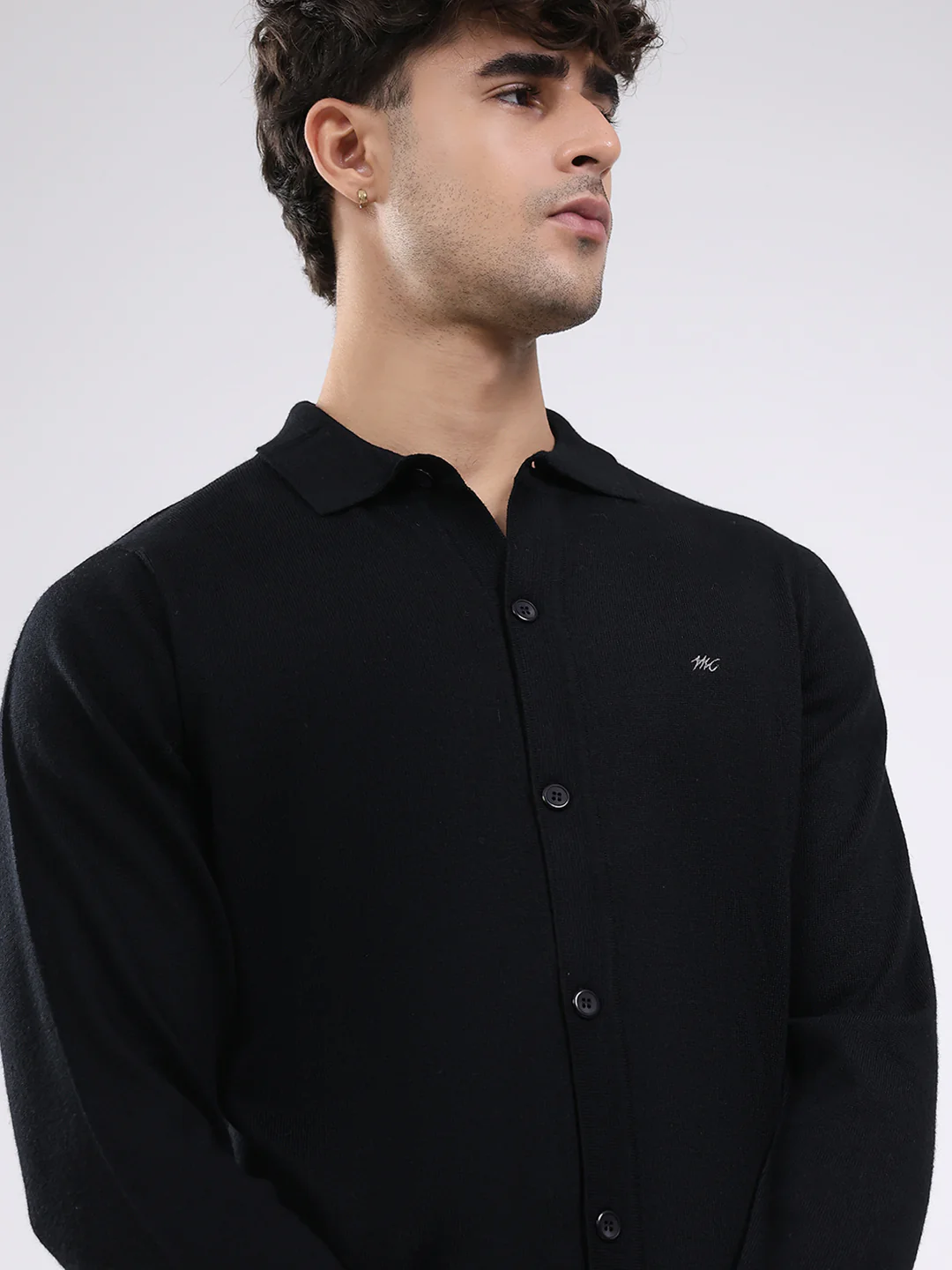 Men Black Solid Collar Full Sleeve Shirt - Image 6