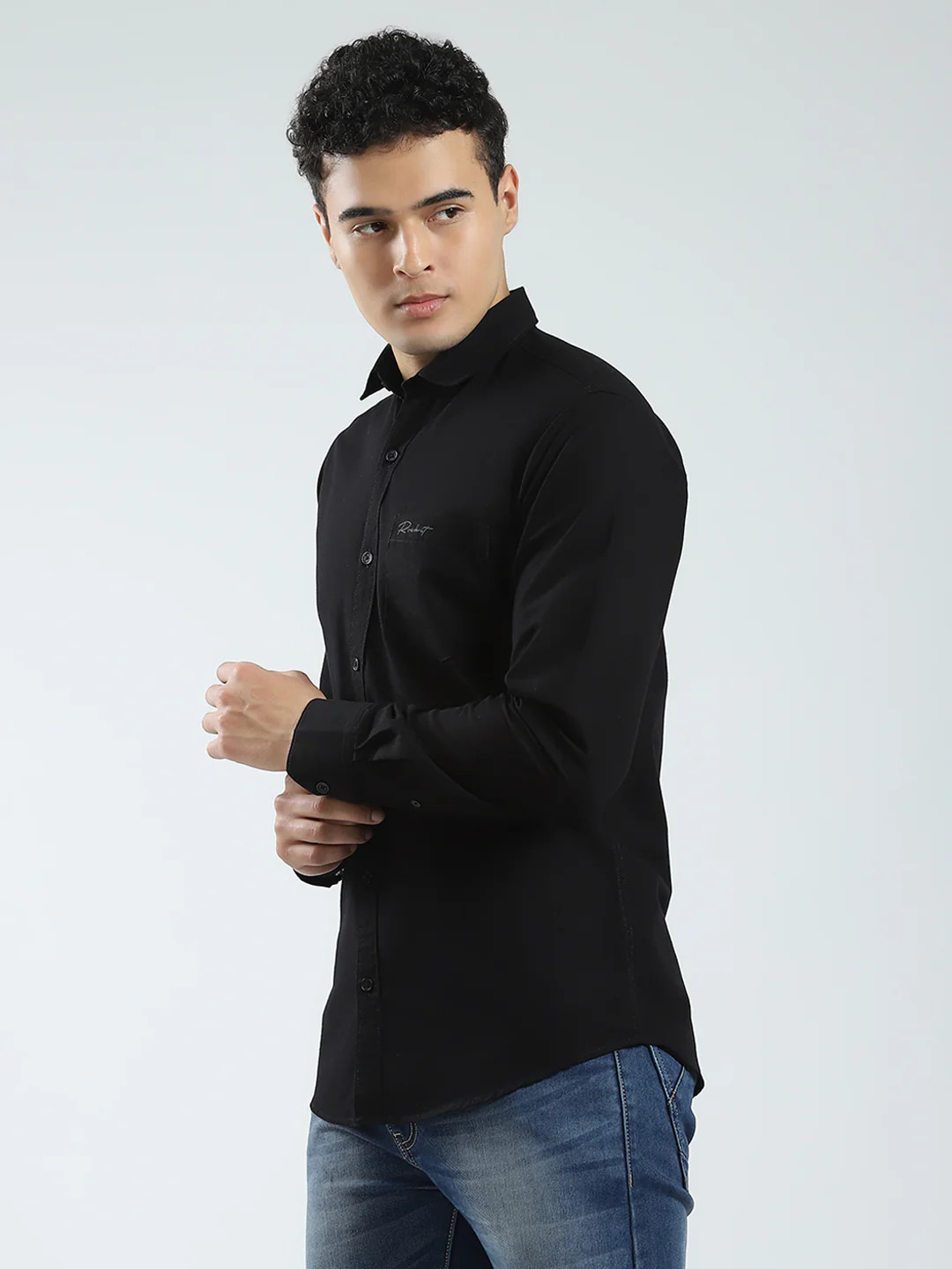 Rock.it Men Black Solid Collar Full Sleeve Shirt - Image 3