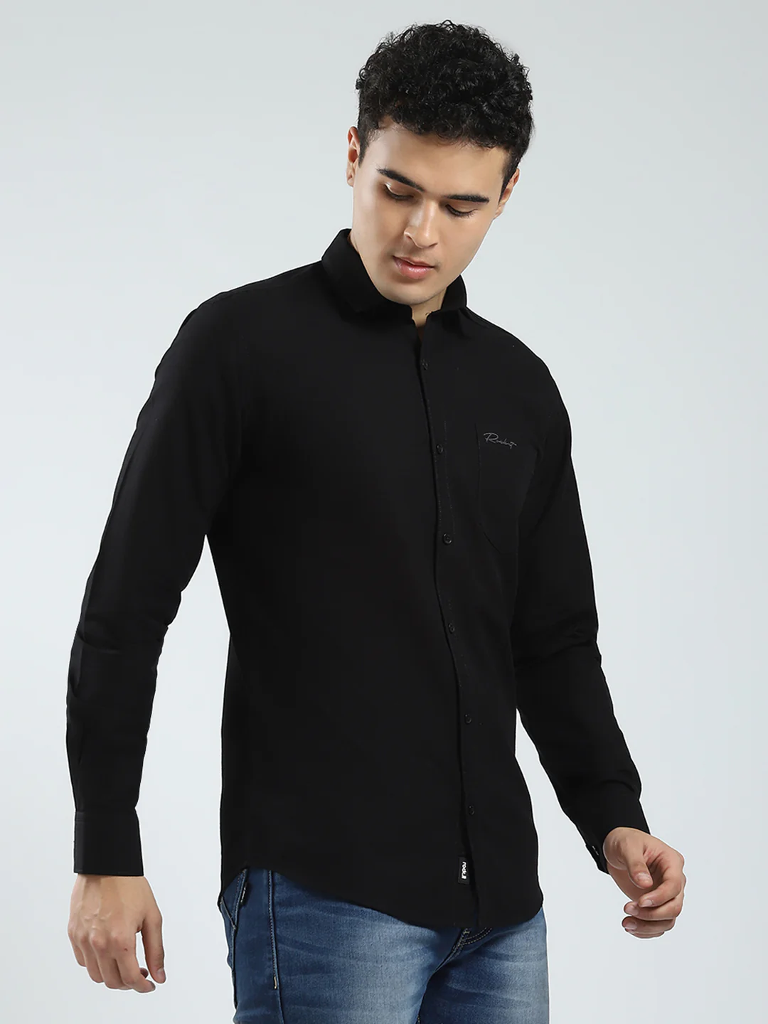 Rock.it Men Black Solid Collar Full Sleeve Shirt - Image 4