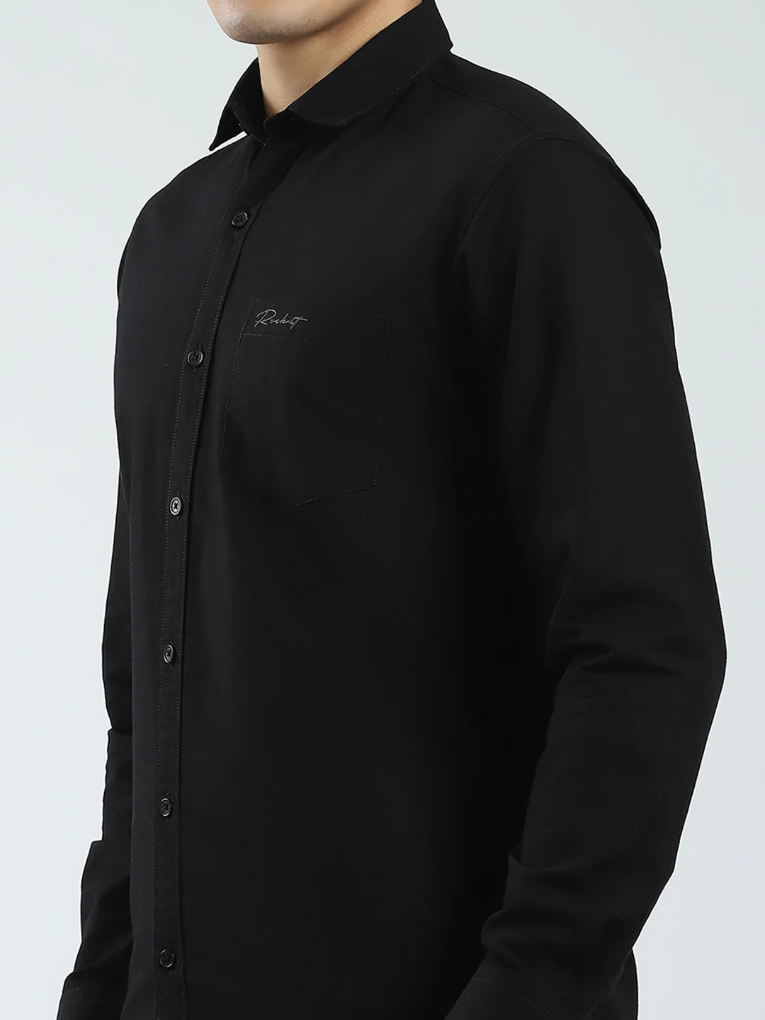 Rock.it Men Black Solid Collar Full Sleeve Shirt - Image 7