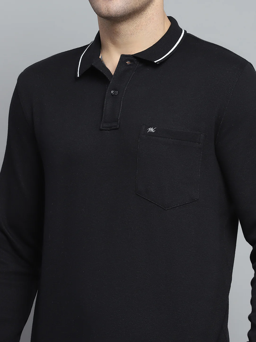 Men Black Solid Collar Full Sleeve Winter Tracksuit - Image 6