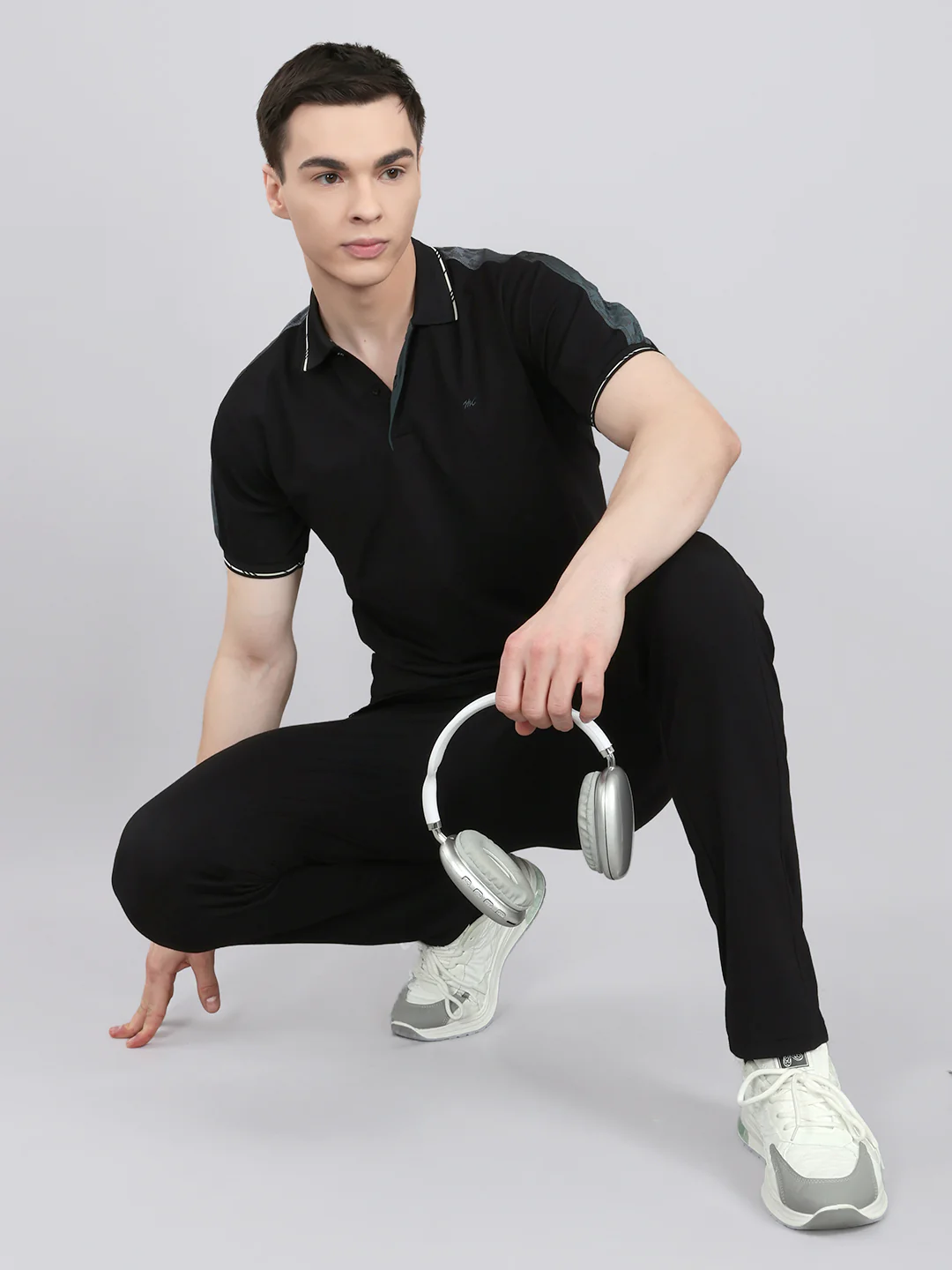 Men Black Solid Collar Half Sleeve Lower Set - Image 7