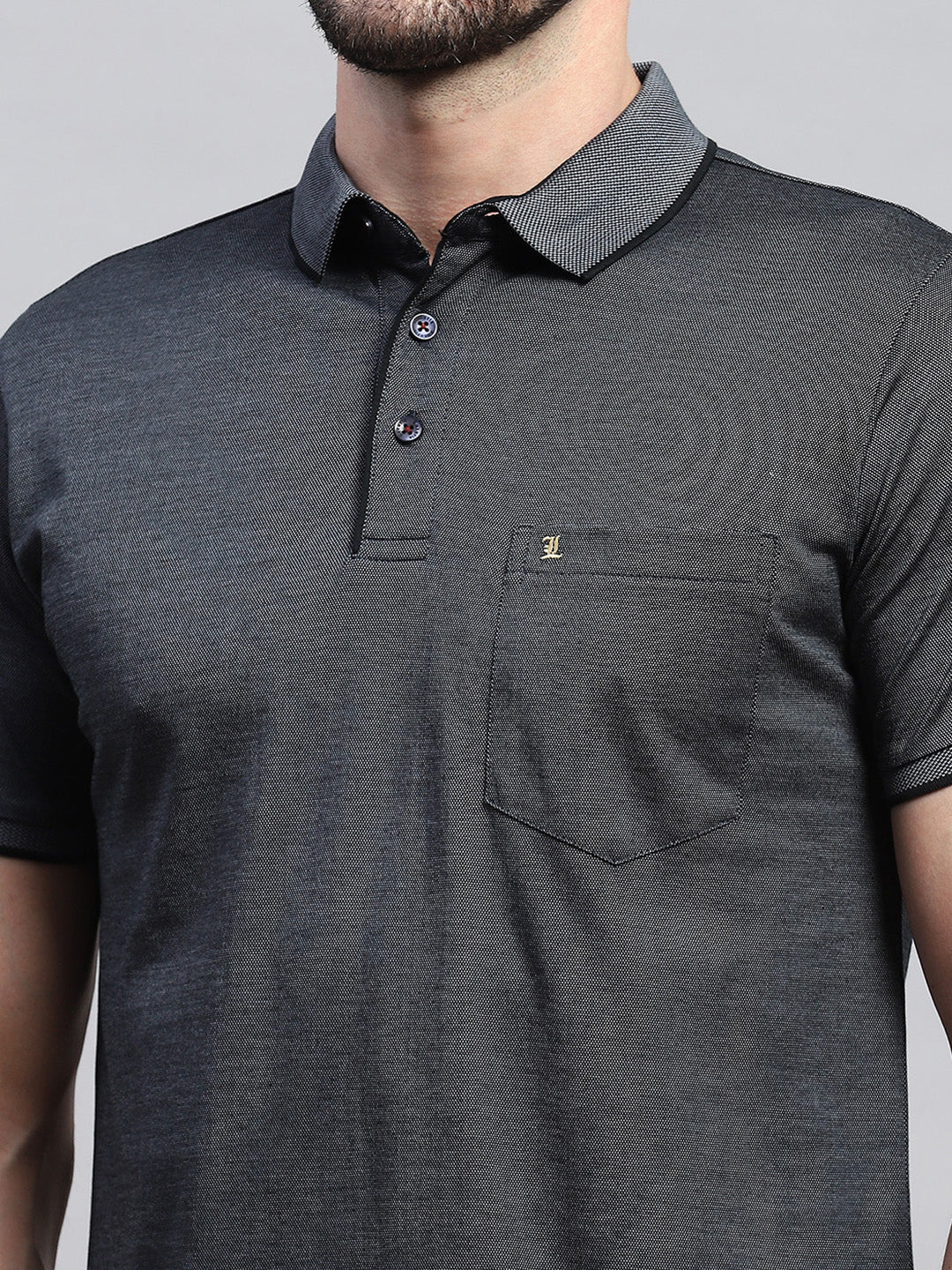 Men Black Solid Collar Half Sleeve T-Shirt - Image 7
