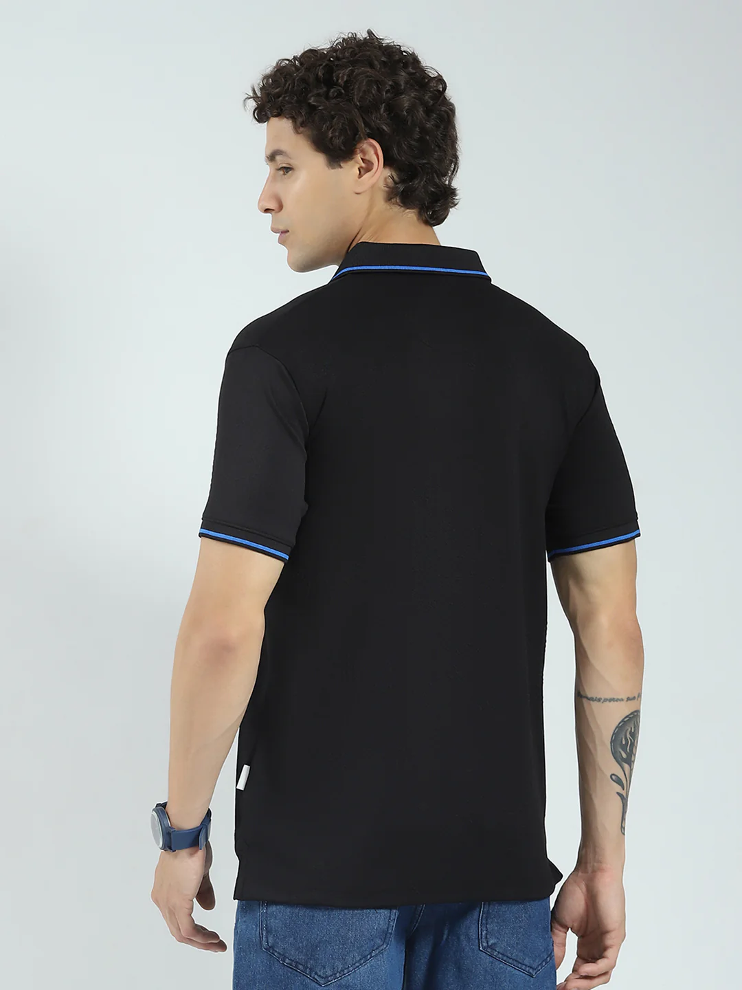 Rock.it Men Black Solid Collar Half Sleeve T-Shirt - Image 5