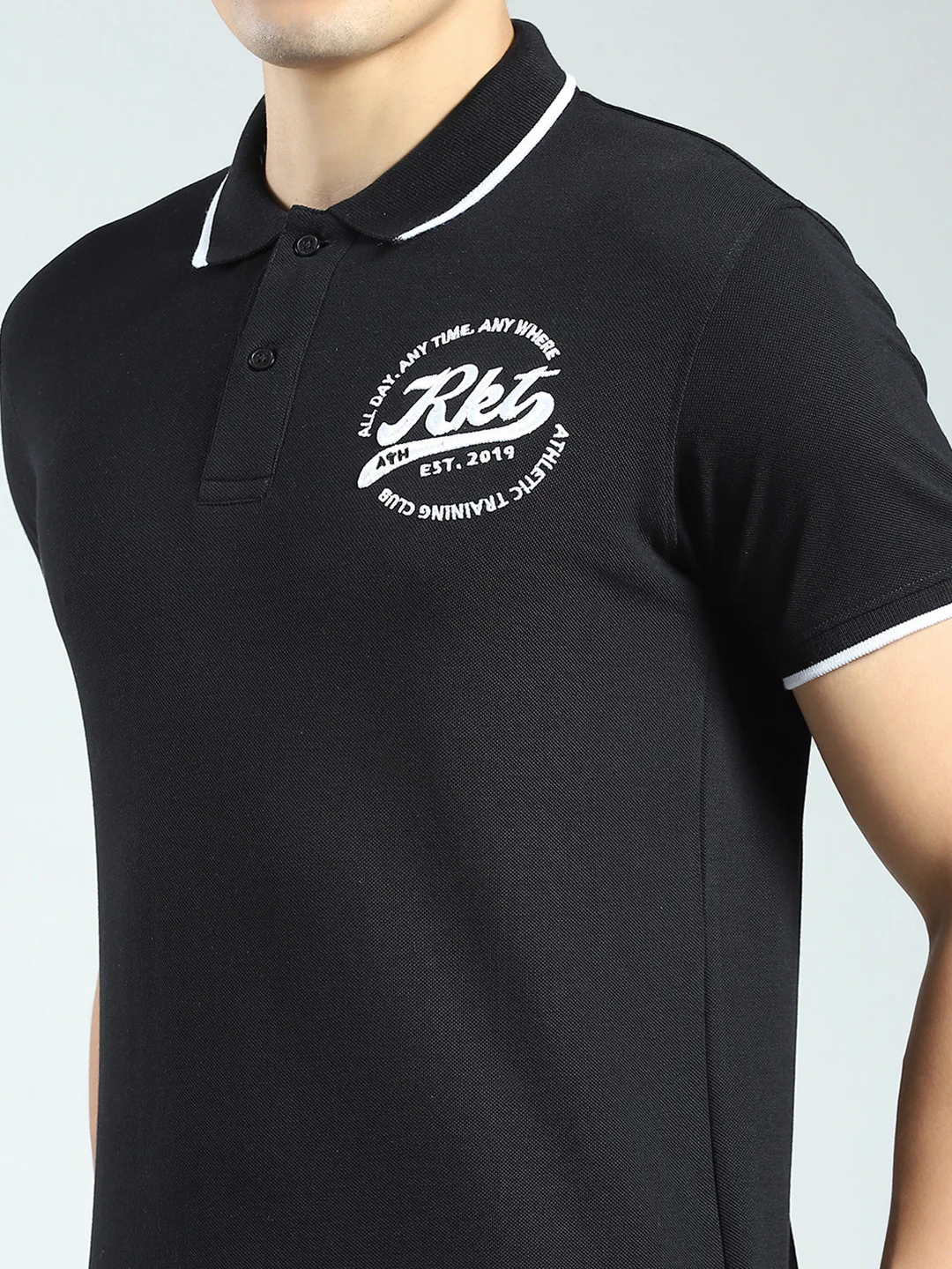 Rock.it Men Black Solid Collar Half Sleeve T-Shirt - Image 6