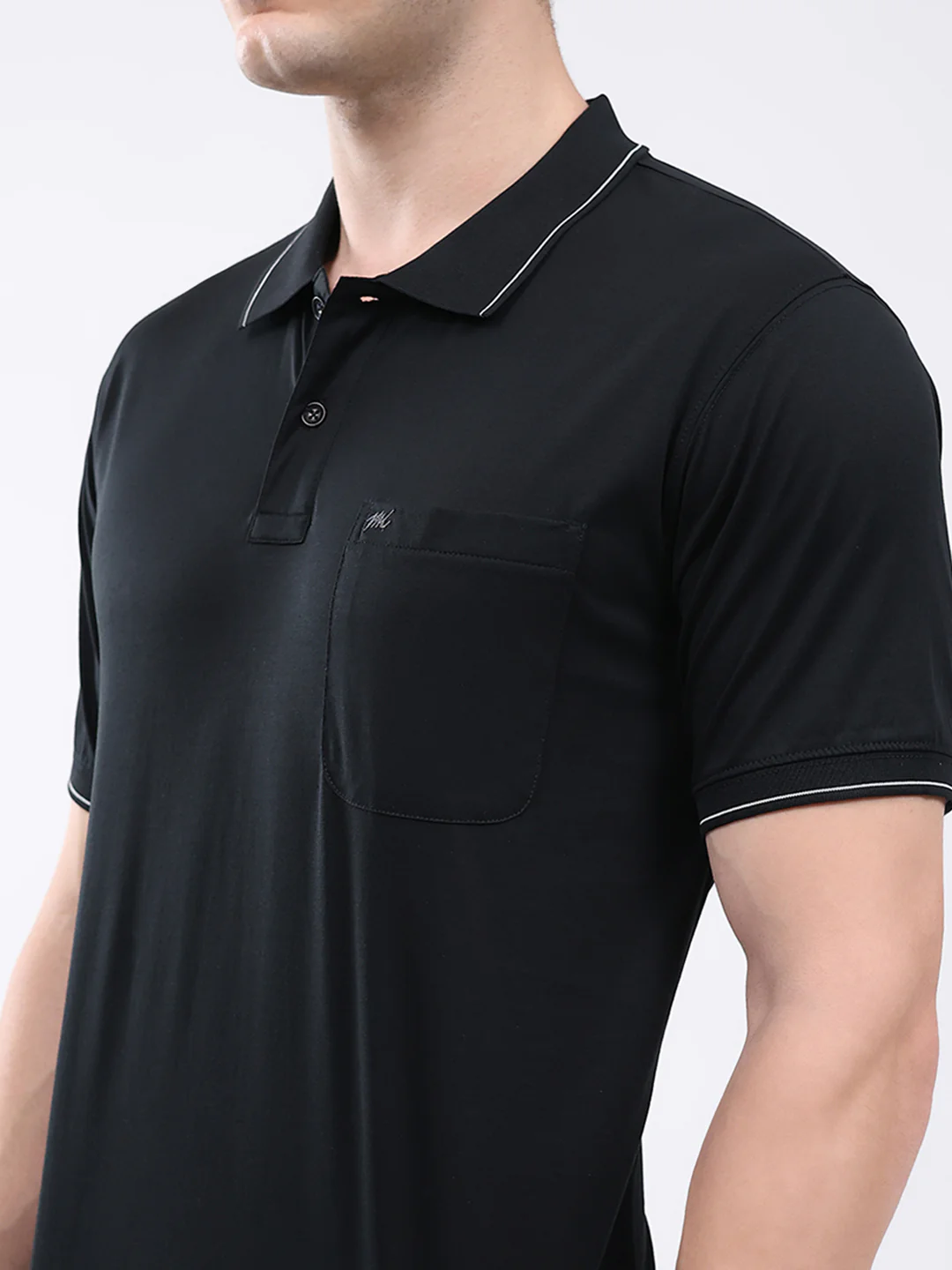 Men Black Solid Collar Half Sleeve T-Shirt - Image 6