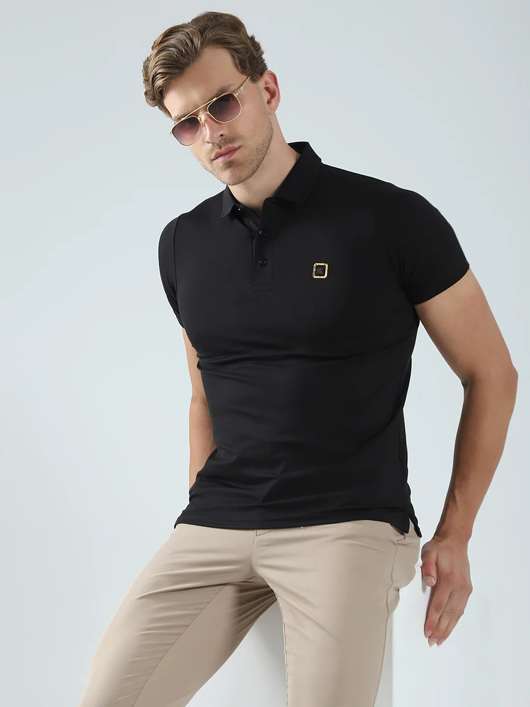 Men Black Solid Collar Half Sleeve T-Shirt - Image 6