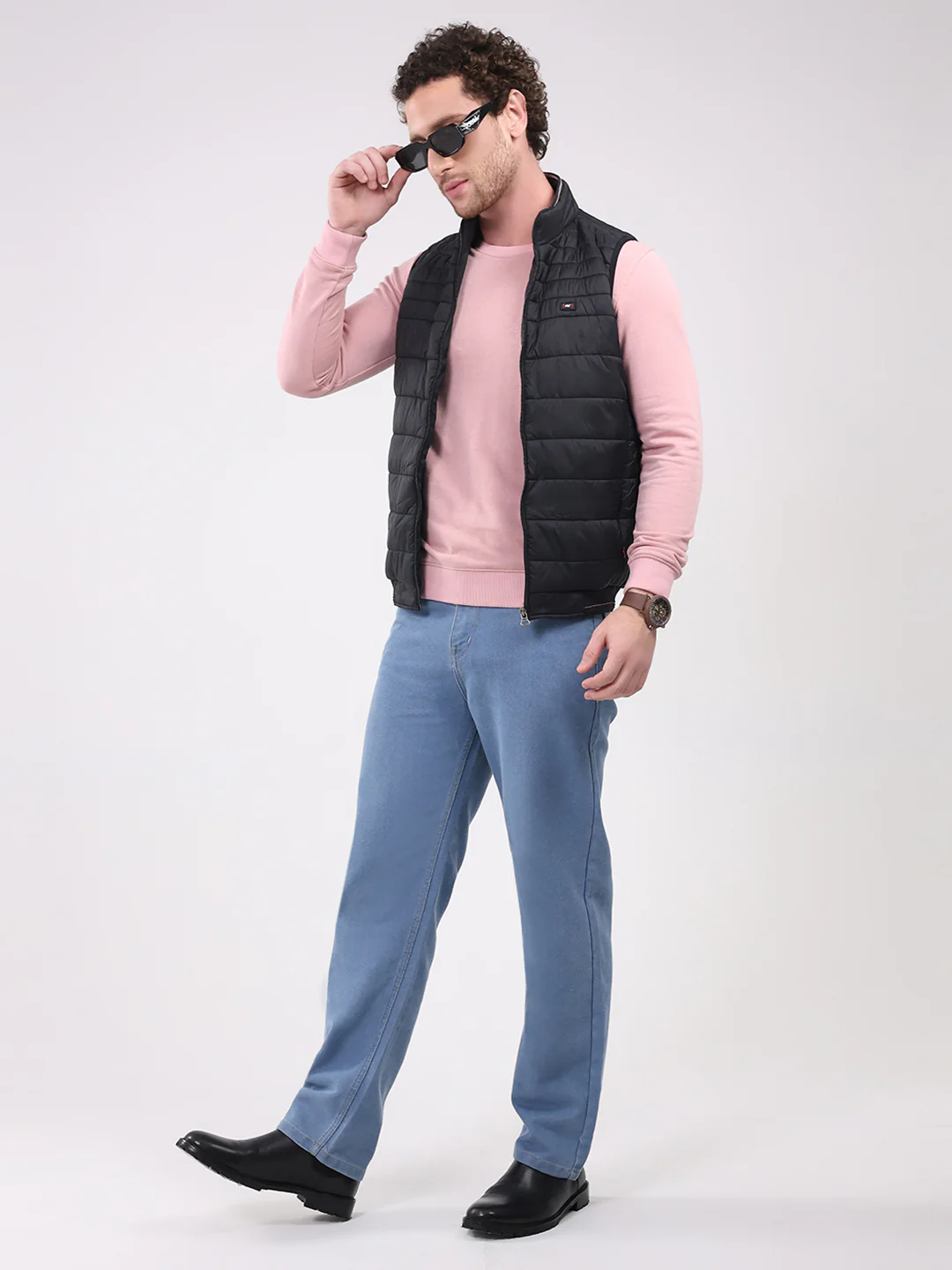 Men Black Solid Collar Sleeveless Jacket - Image 2