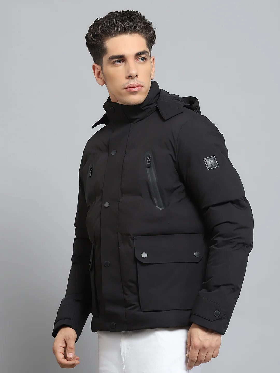 Men Black Solid Detachable Hood Full Sleeve Jacket - Image 3
