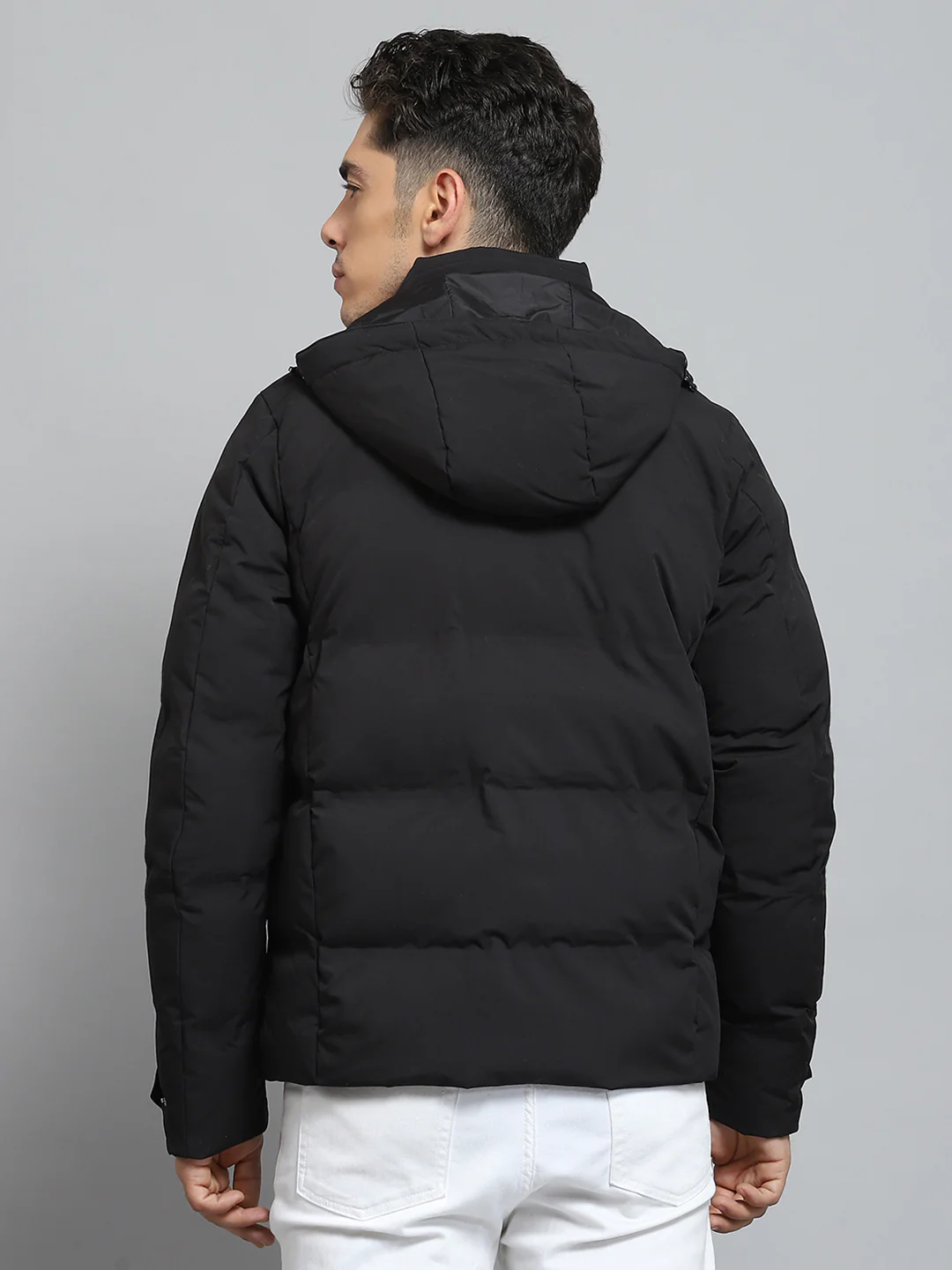 Men Black Solid Detachable Hood Full Sleeve Jacket - Image 5