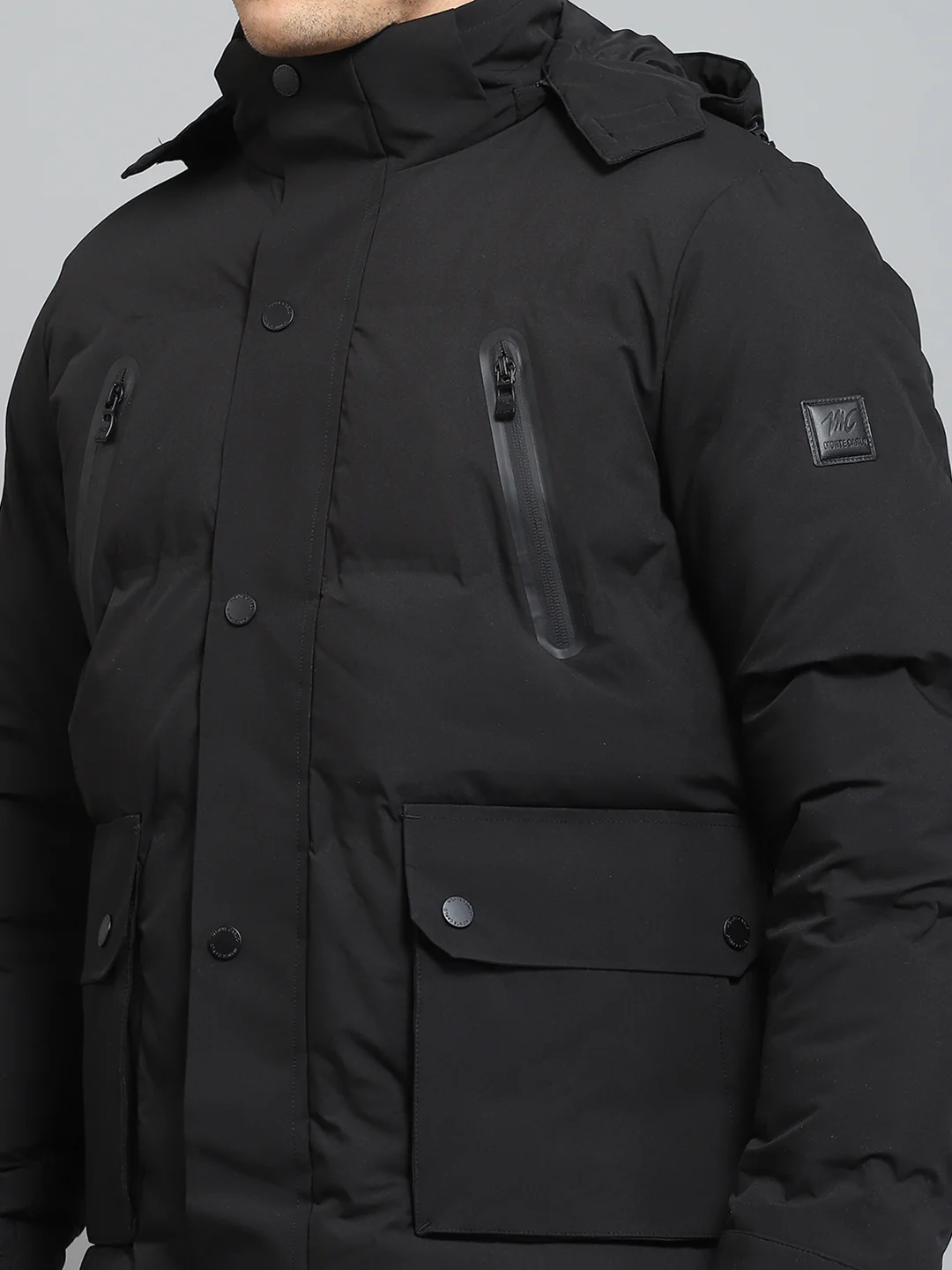 Men Black Solid Detachable Hood Full Sleeve Jacket - Image 7