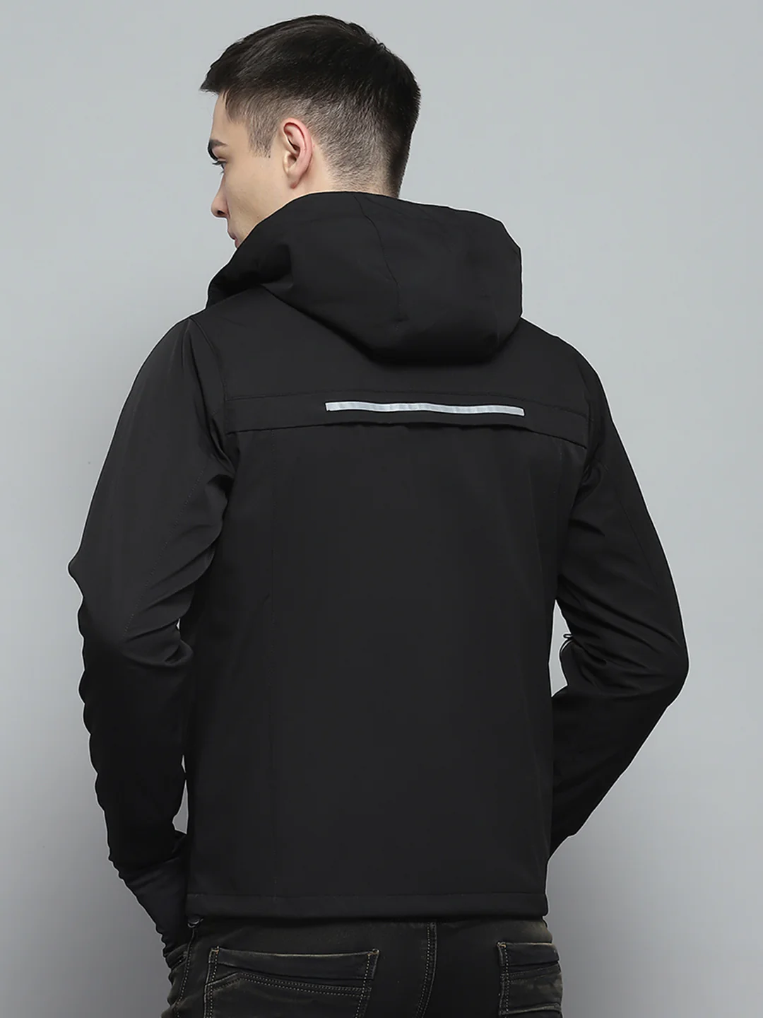 Men Black Solid Detachable Hood Full Sleeve Jacket - Image 5