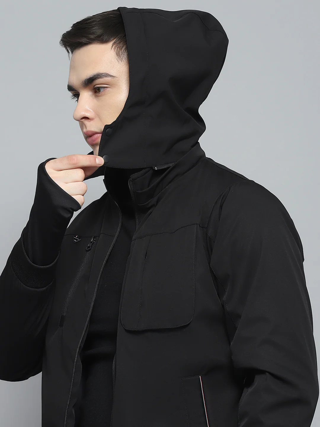 Men Black Solid Detachable Hood Full Sleeve Jacket - Image 7