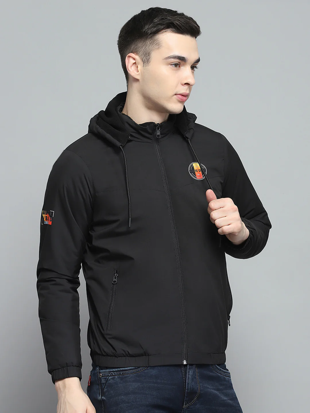 Men Black Solid Detachable Hood Full Sleeve Jacket - Image 4
