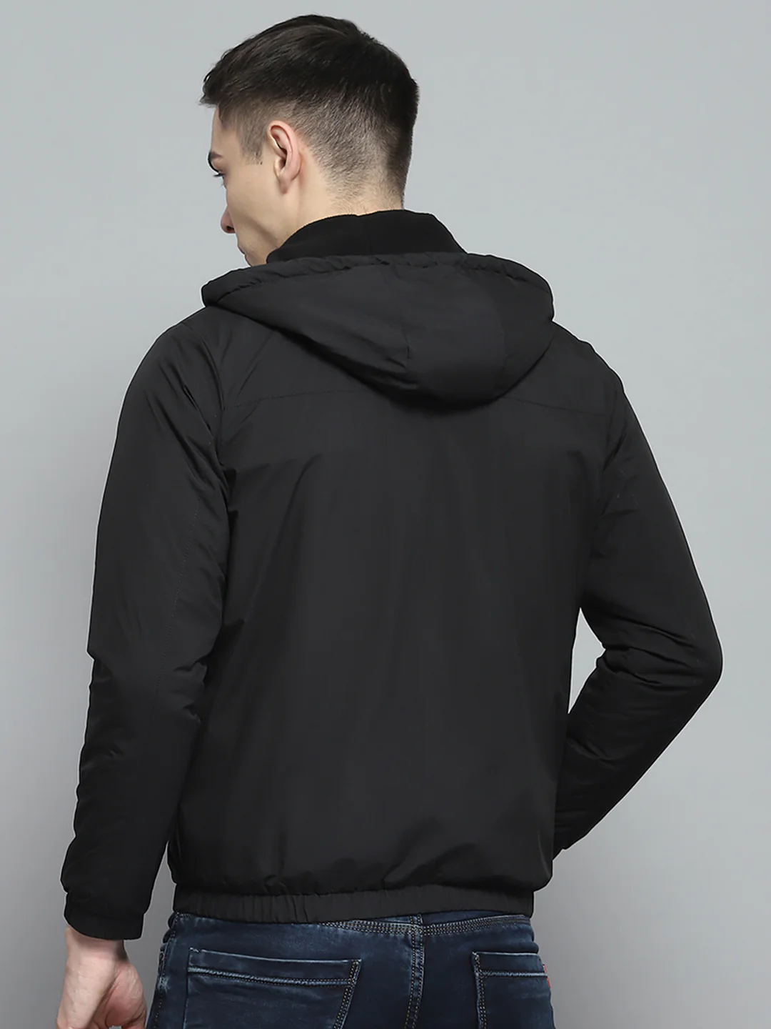 Men Black Solid Detachable Hood Full Sleeve Jacket - Image 5
